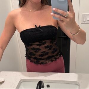 Black lace mesh crop top